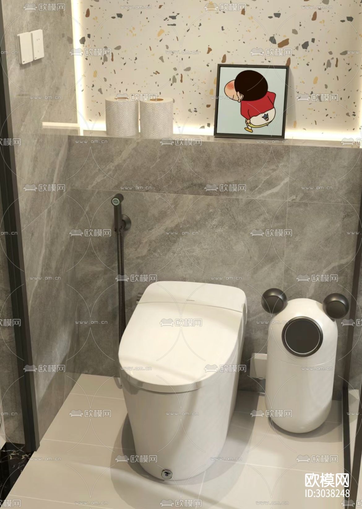 壁挂式马桶 隐藏式水箱 落地马桶节点大样图下载（渲染图2）