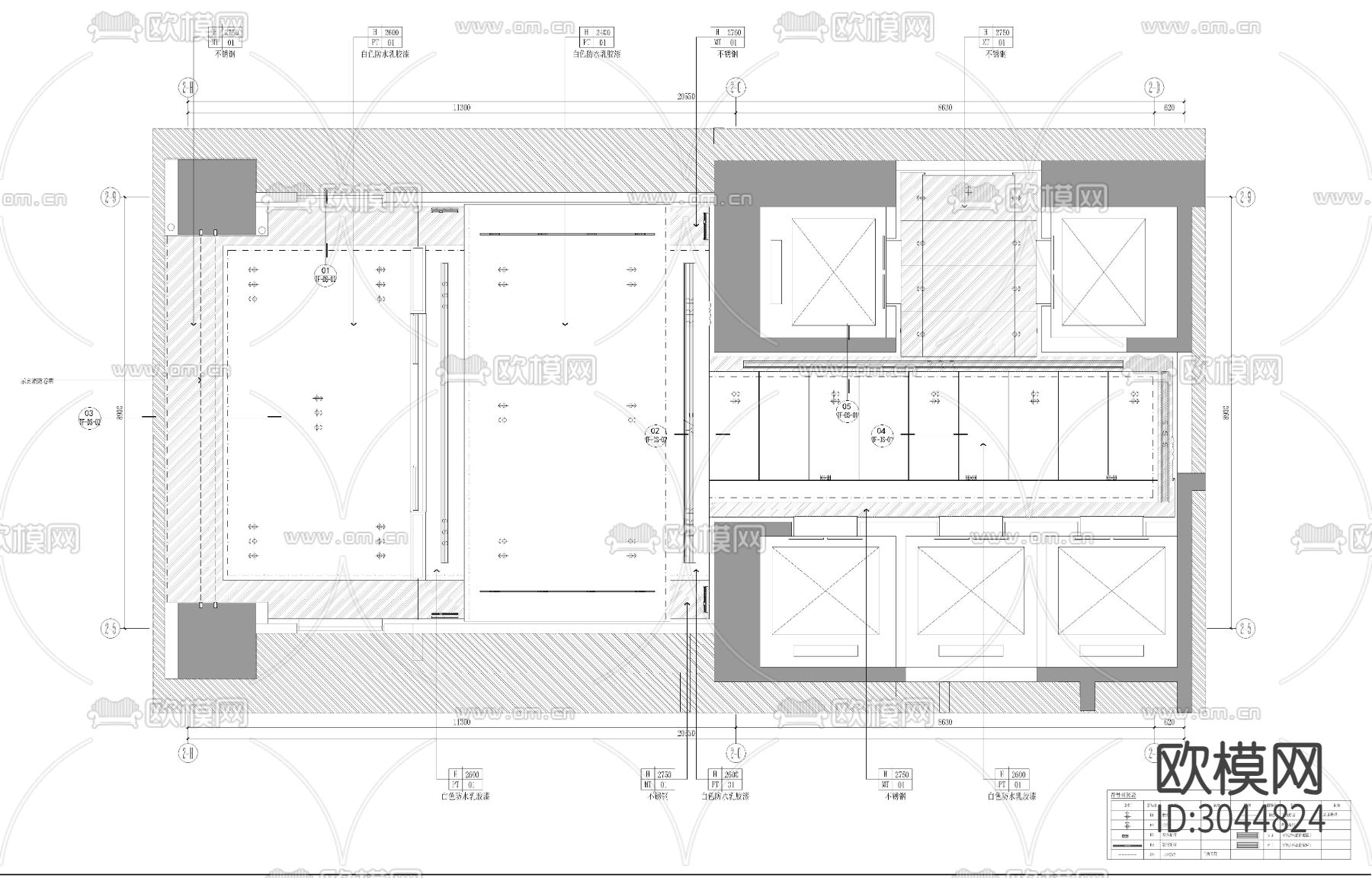 现代入户大厅 公共空间 工装cad施工图下载（渲染图1）