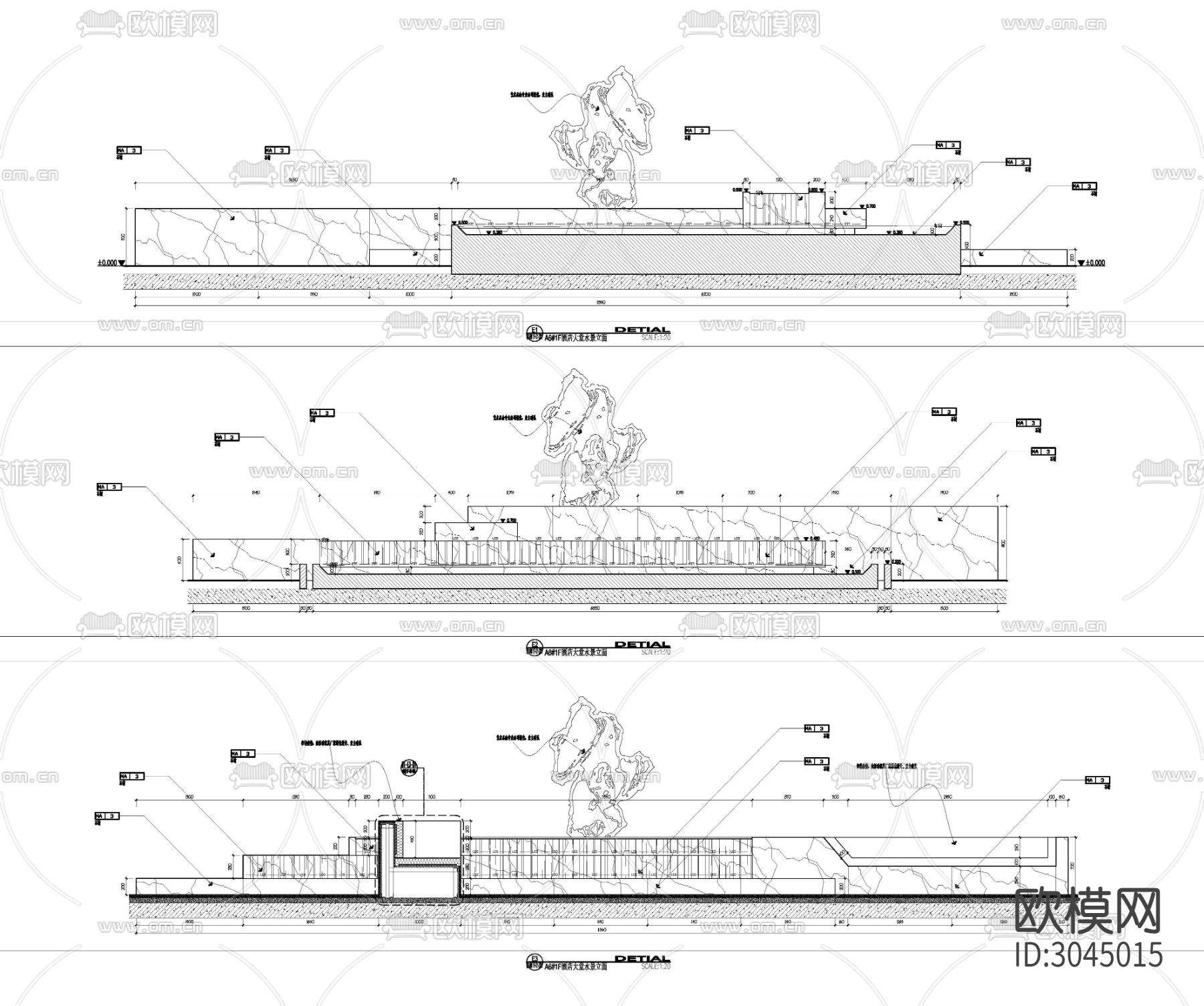 酒店大堂水景cad大样图下载（渲染图4）