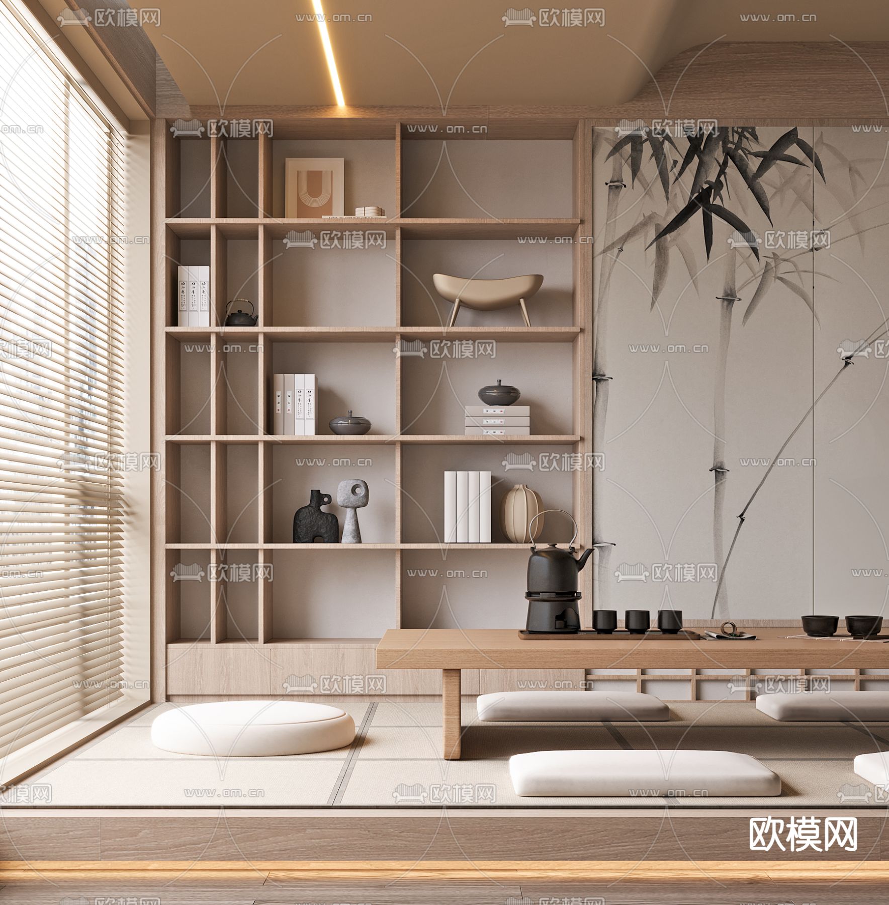 新中式茶桌 榻榻米茶台3d模型下载