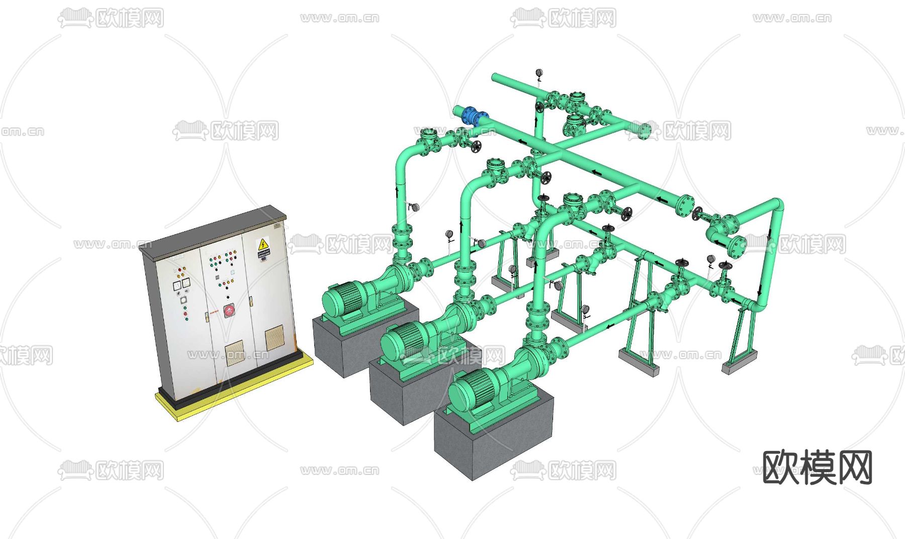 消防泵su模型下载（渲染图1）