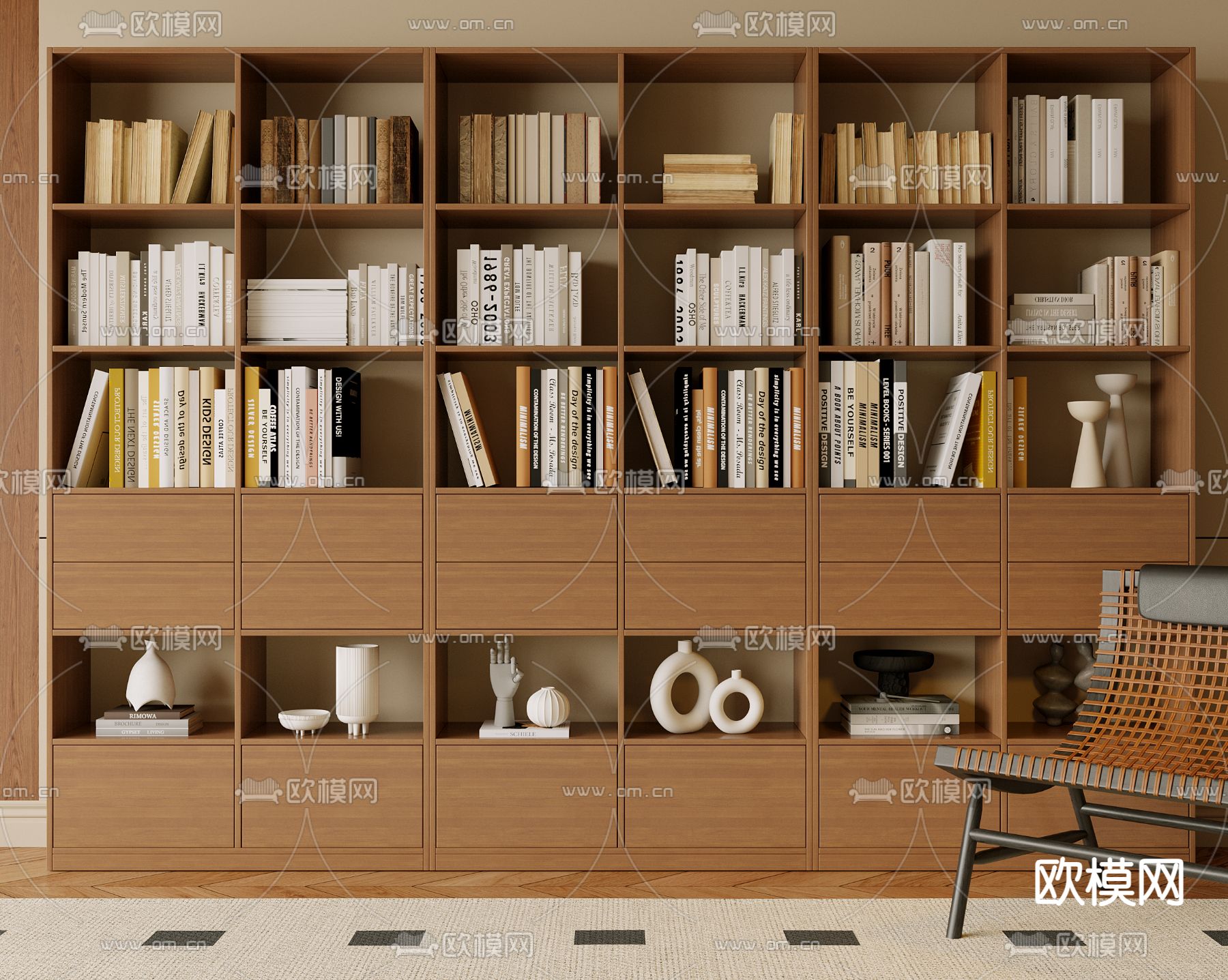 侘寂书柜 陈列柜3d模型下载
