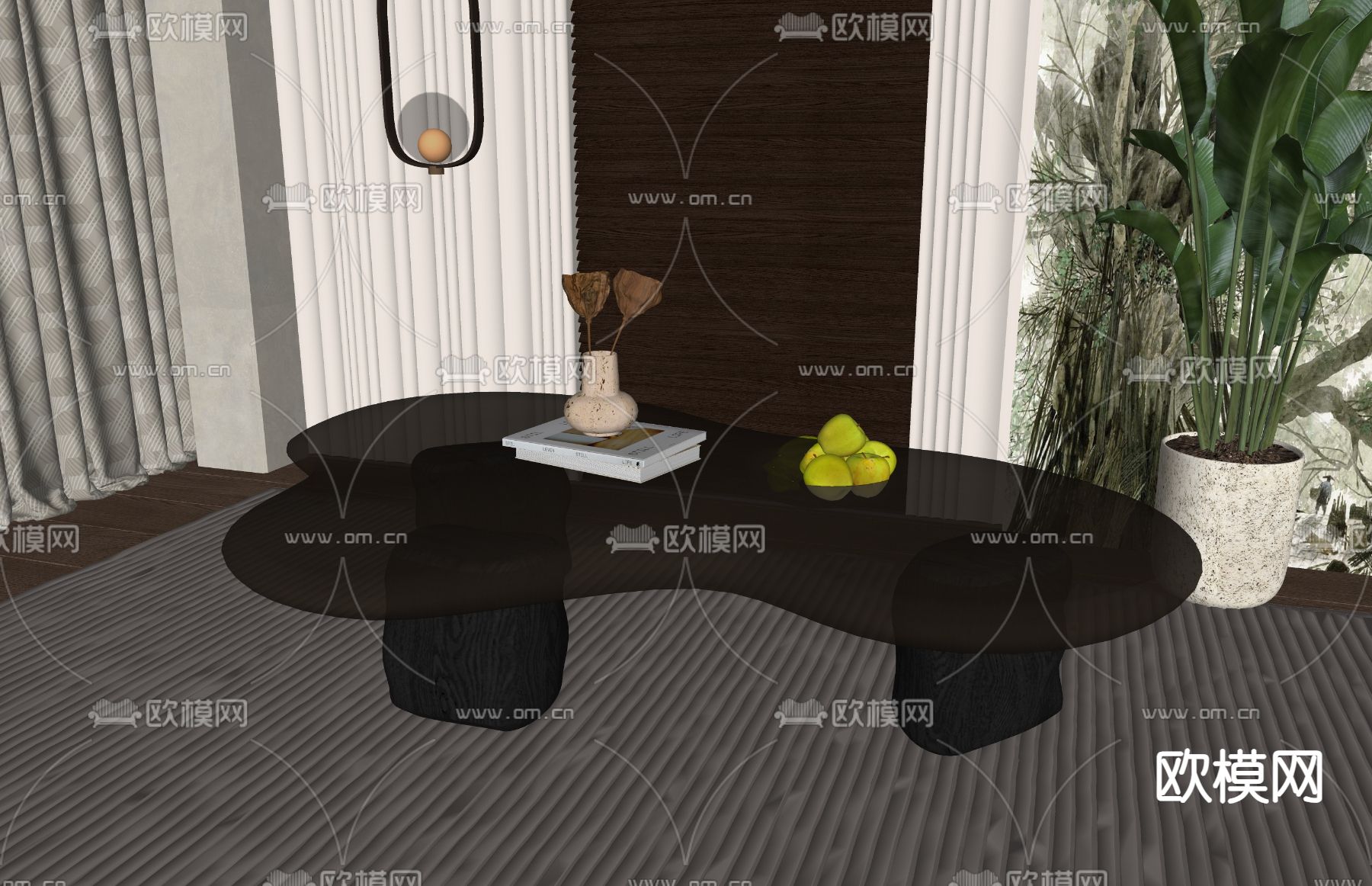 侘寂风茶几su模型下载（渲染图1）