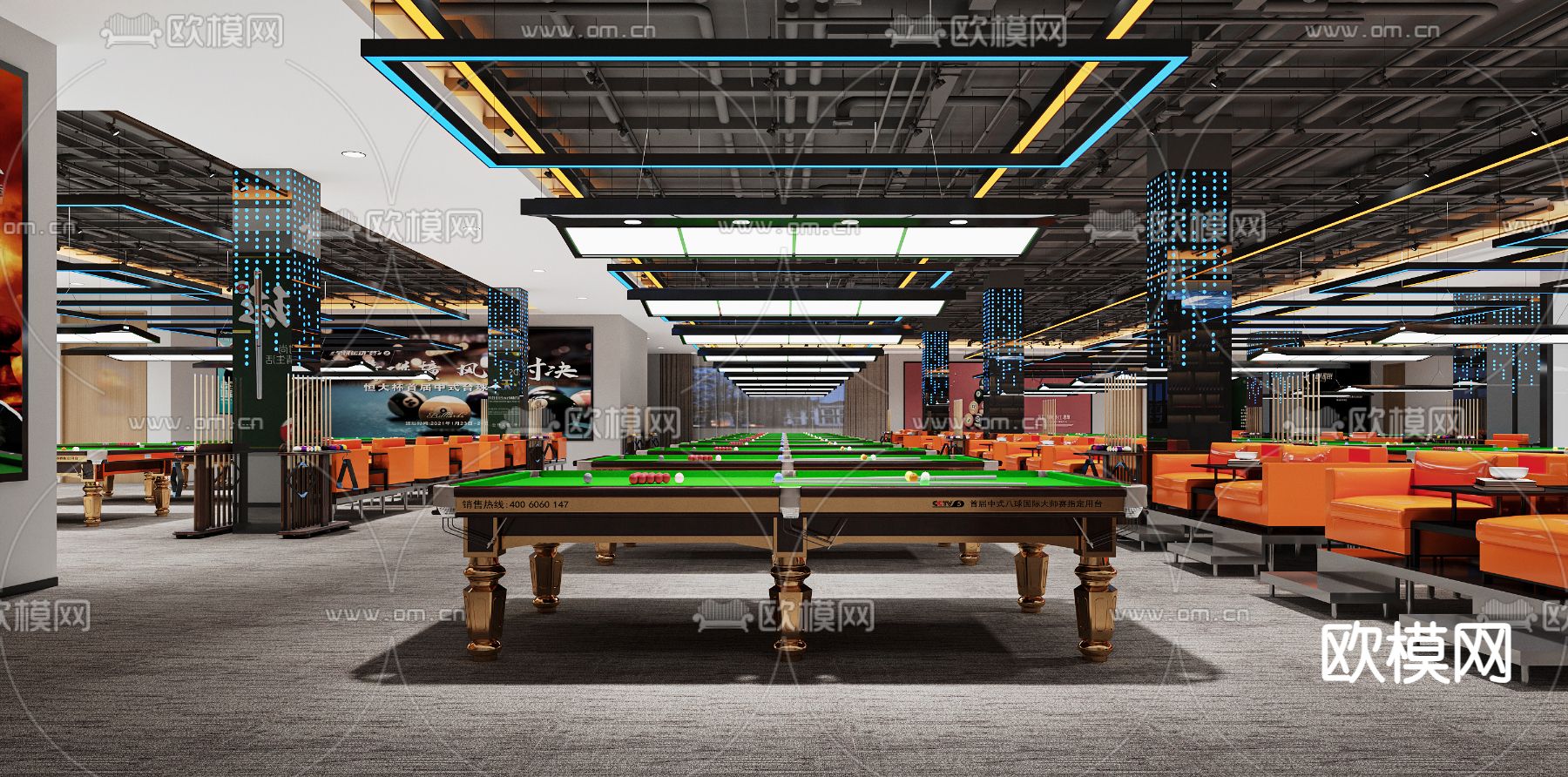 工业风台球厅 桌球馆3d模型下载（渲染图2）