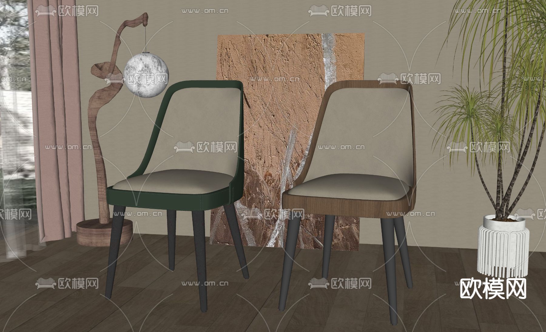 现代餐椅su模型下载（渲染图1）