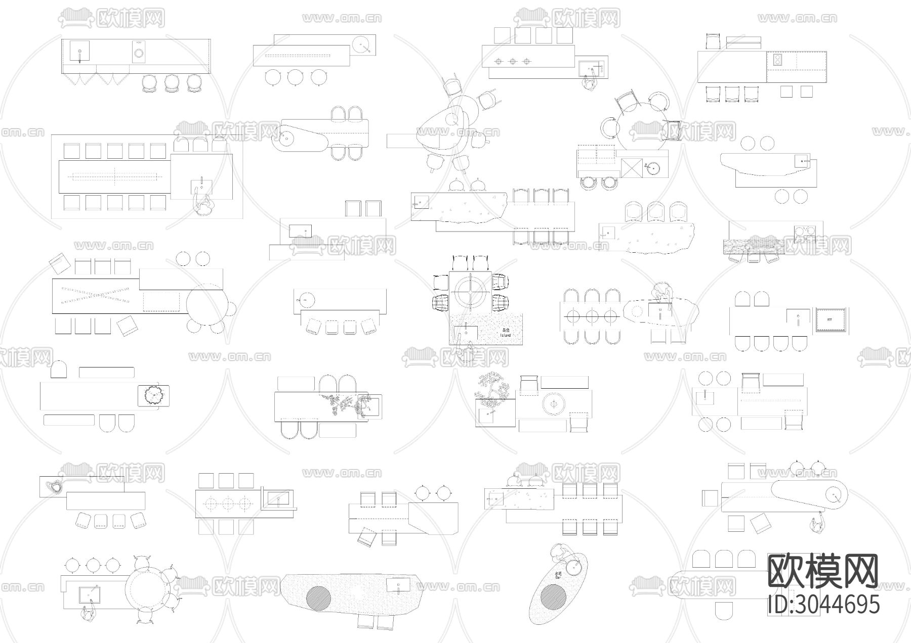 吧台岛台cad图库下载（渲染图1）