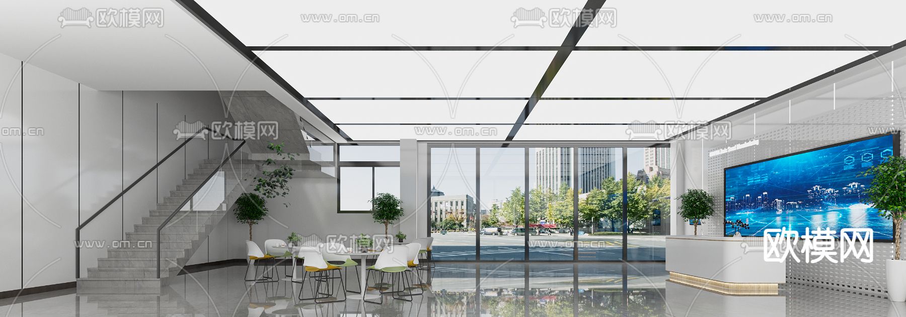 写字楼大堂 办公楼大堂3d模型下载（渲染图2）