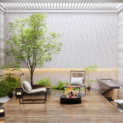  天井庭院景观 露台景观su模型 