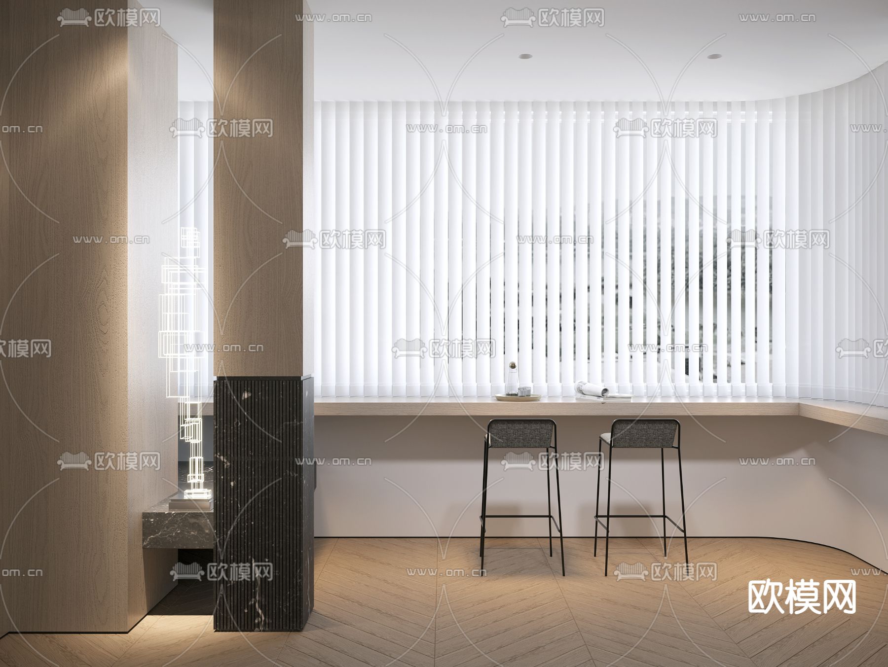 现代阳台书桌su模型下载（渲染图2）