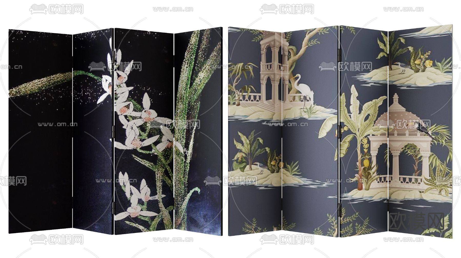 法式屏风 壁画隔断3d模型下载