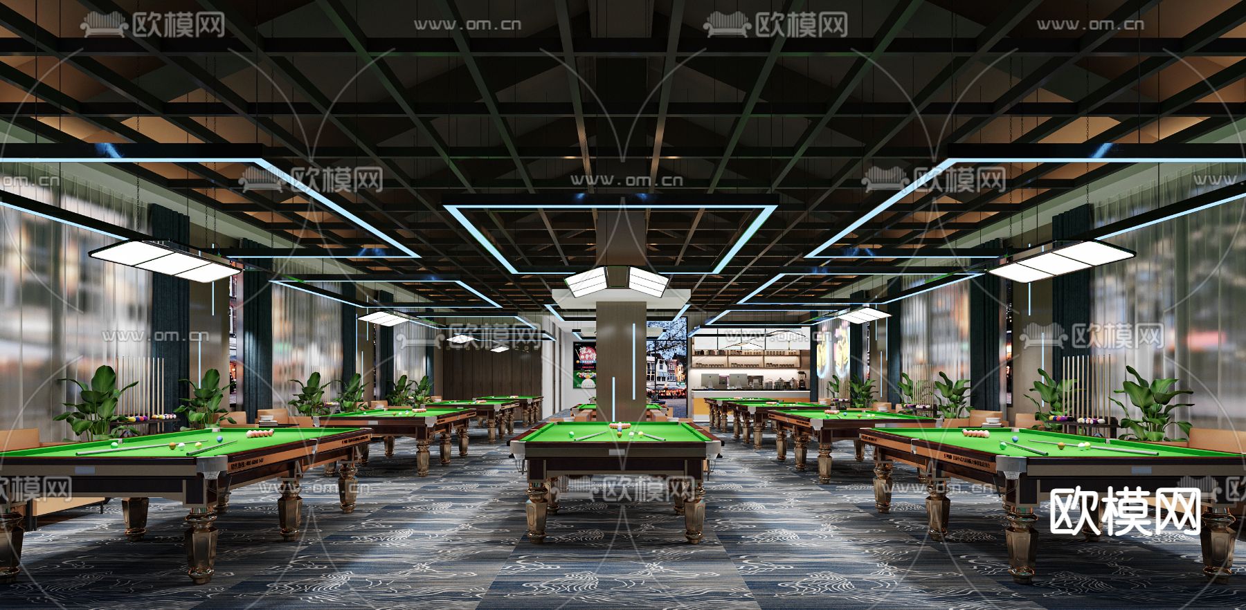 工业风台球厅 桌球馆3d模型下载（渲染图1）