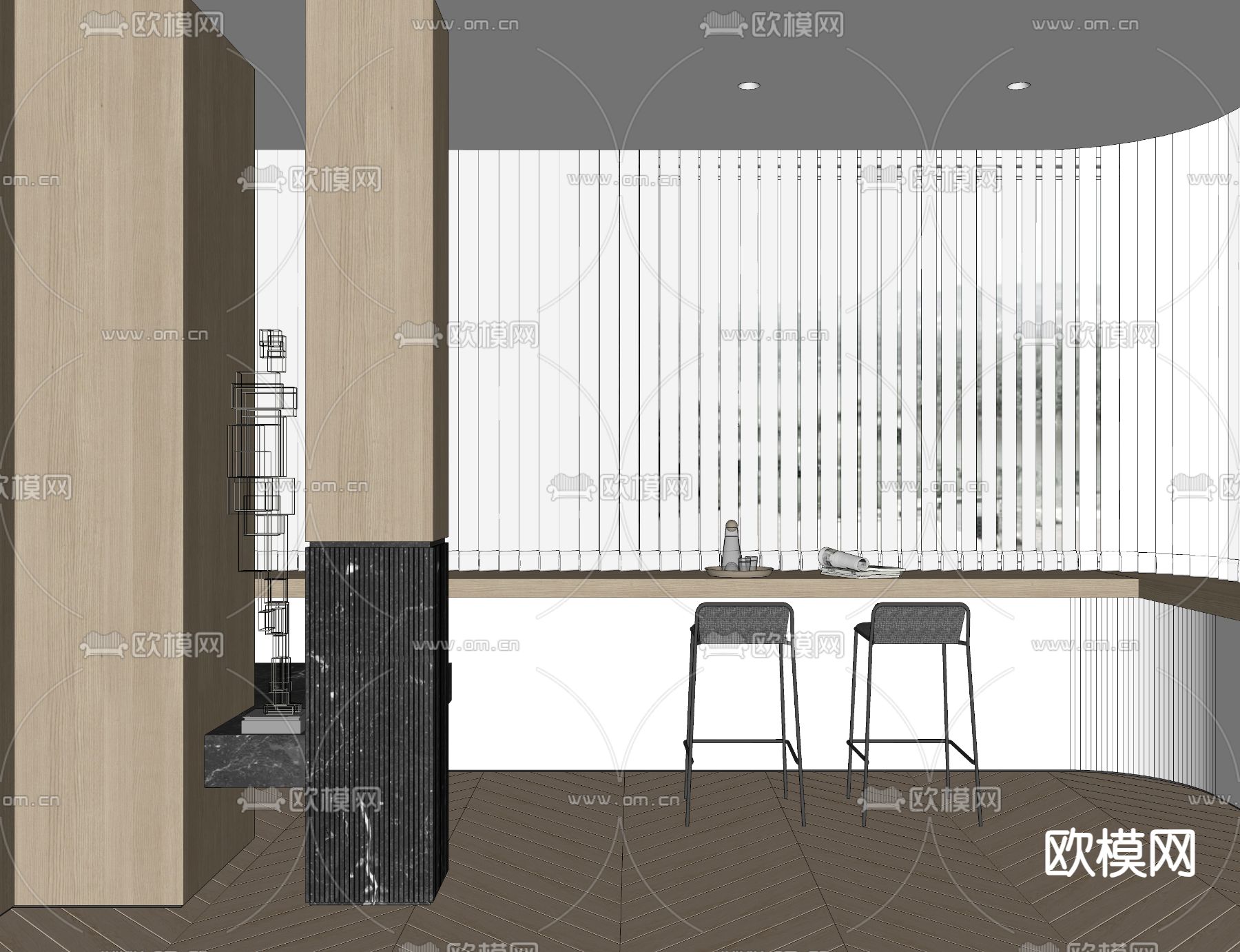 现代阳台书桌su模型下载（渲染图1）