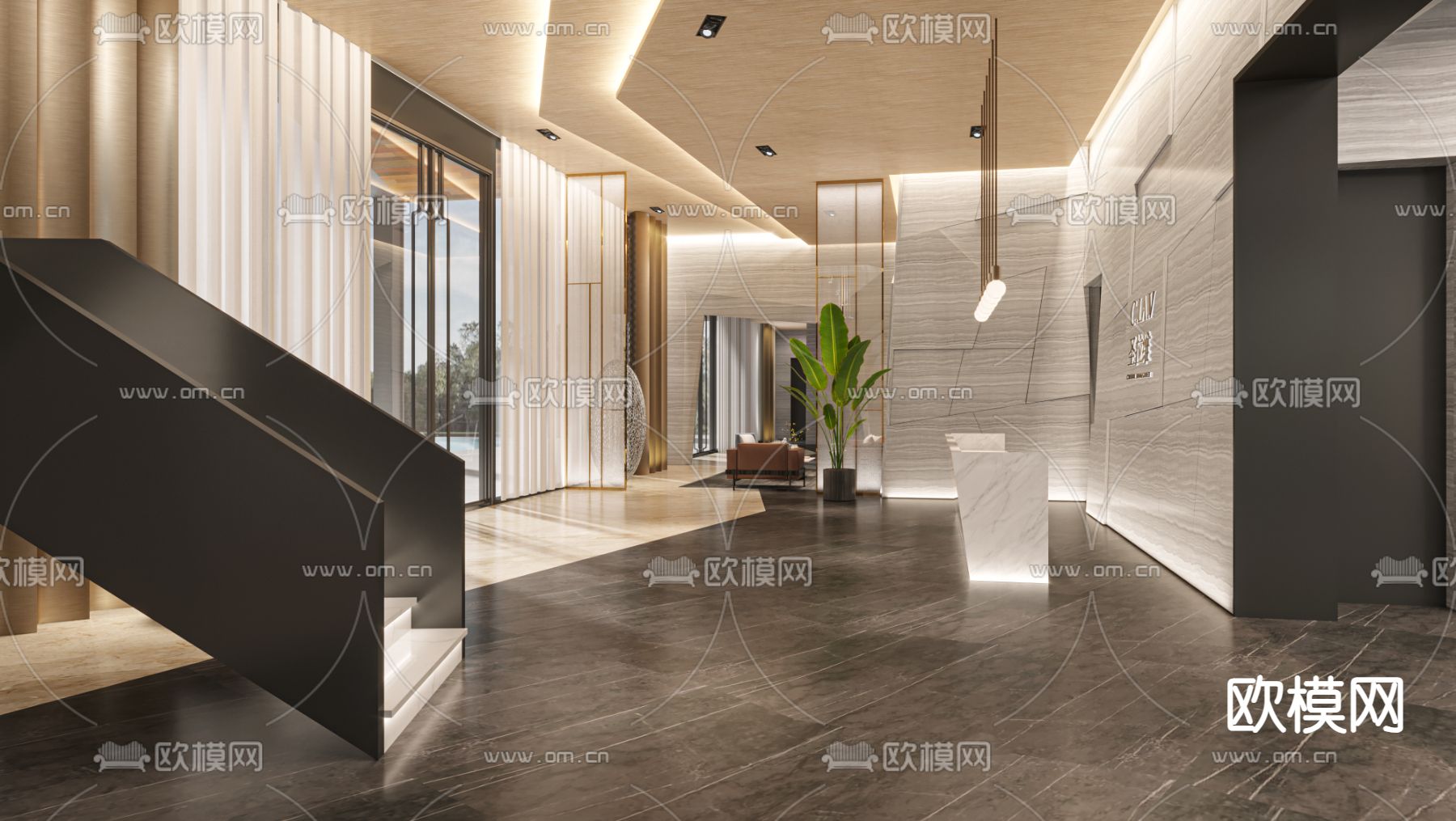 酒店接待室 大厅免费3d模型下载（渲染图2）