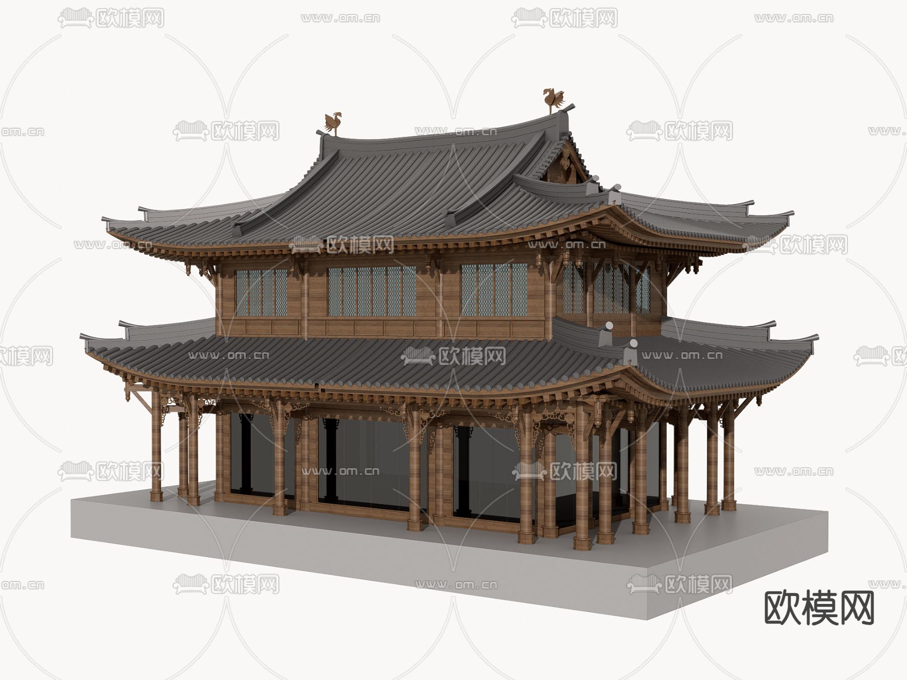 中式古建筑 寺庙 古镇商业建筑su模型下载（渲染图1）