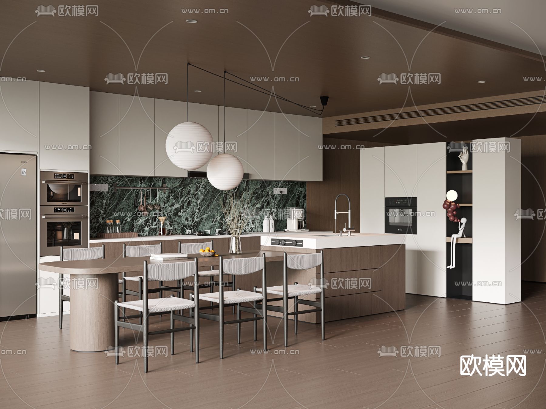 侘寂餐厅 中岛餐厅3d模型下载