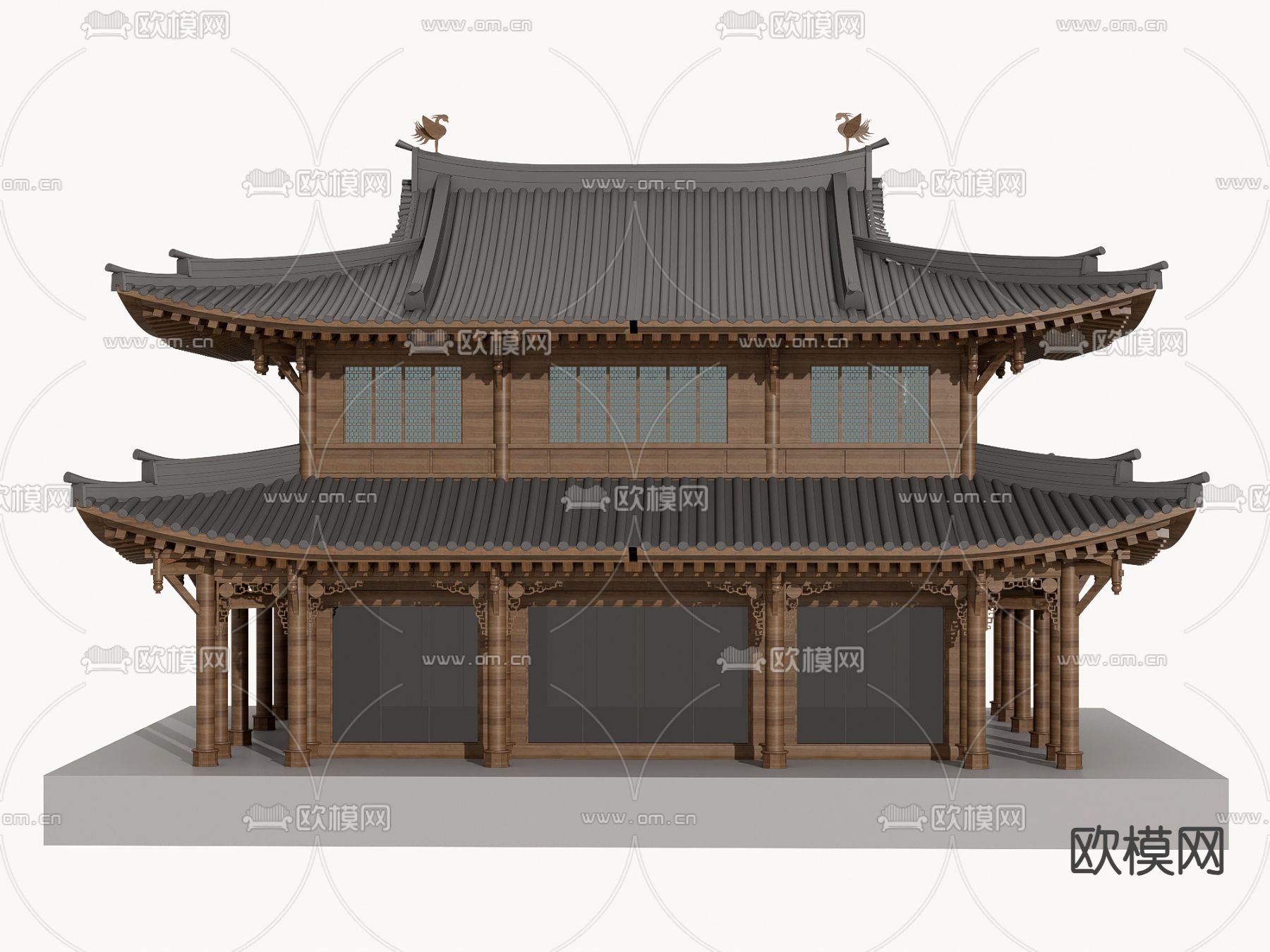 中式古建筑 寺庙 古镇商业建筑su模型下载（渲染图2）