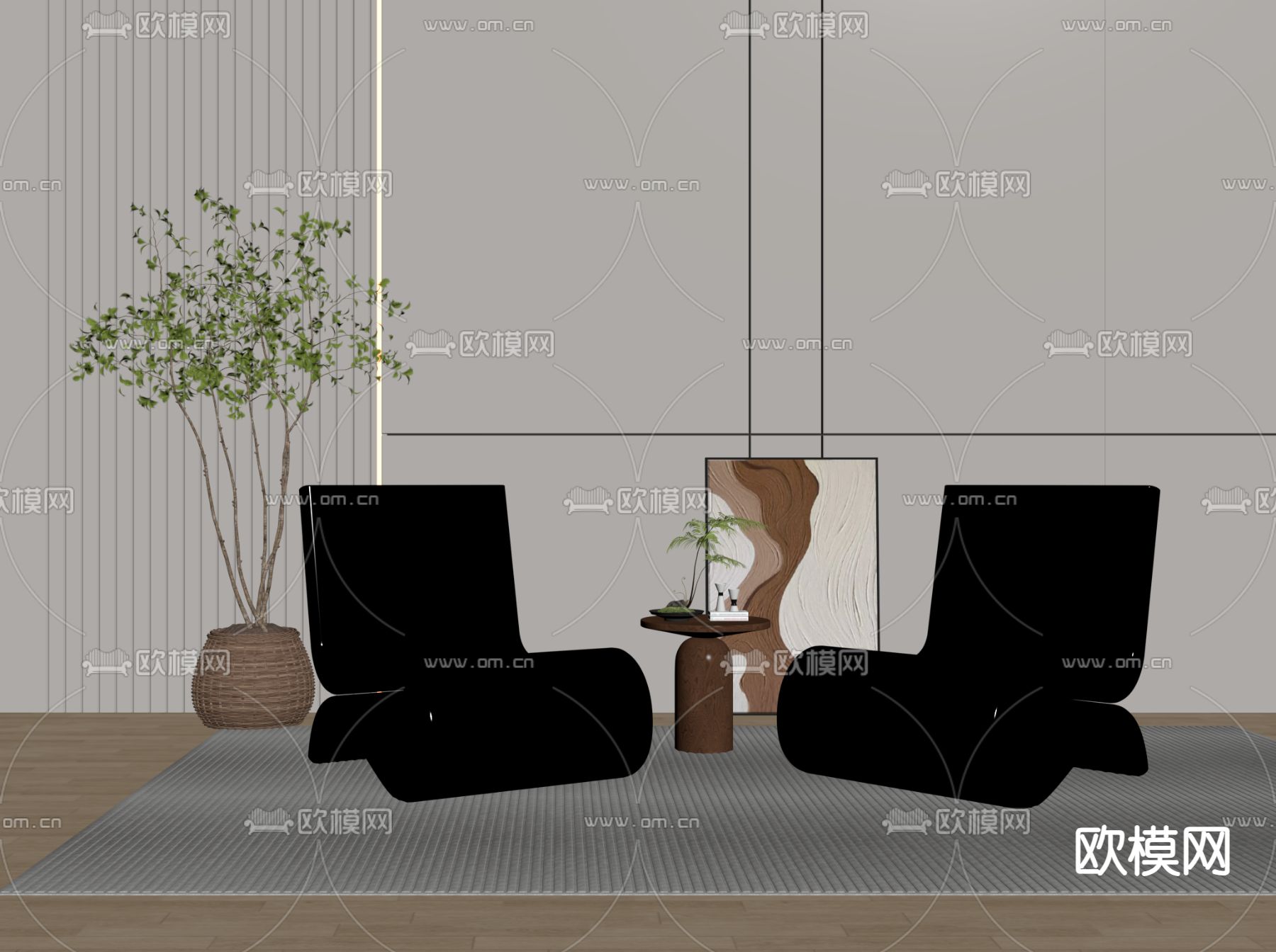 现代亚克力休闲椅su模型下载（渲染图1）