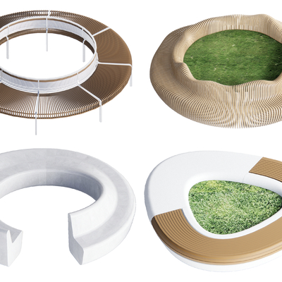  现代树池 景观座椅su模型 