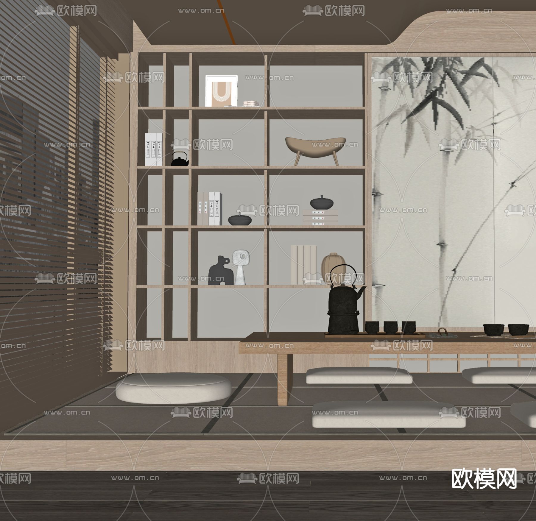 现代茶桌椅su模型下载（渲染图1）