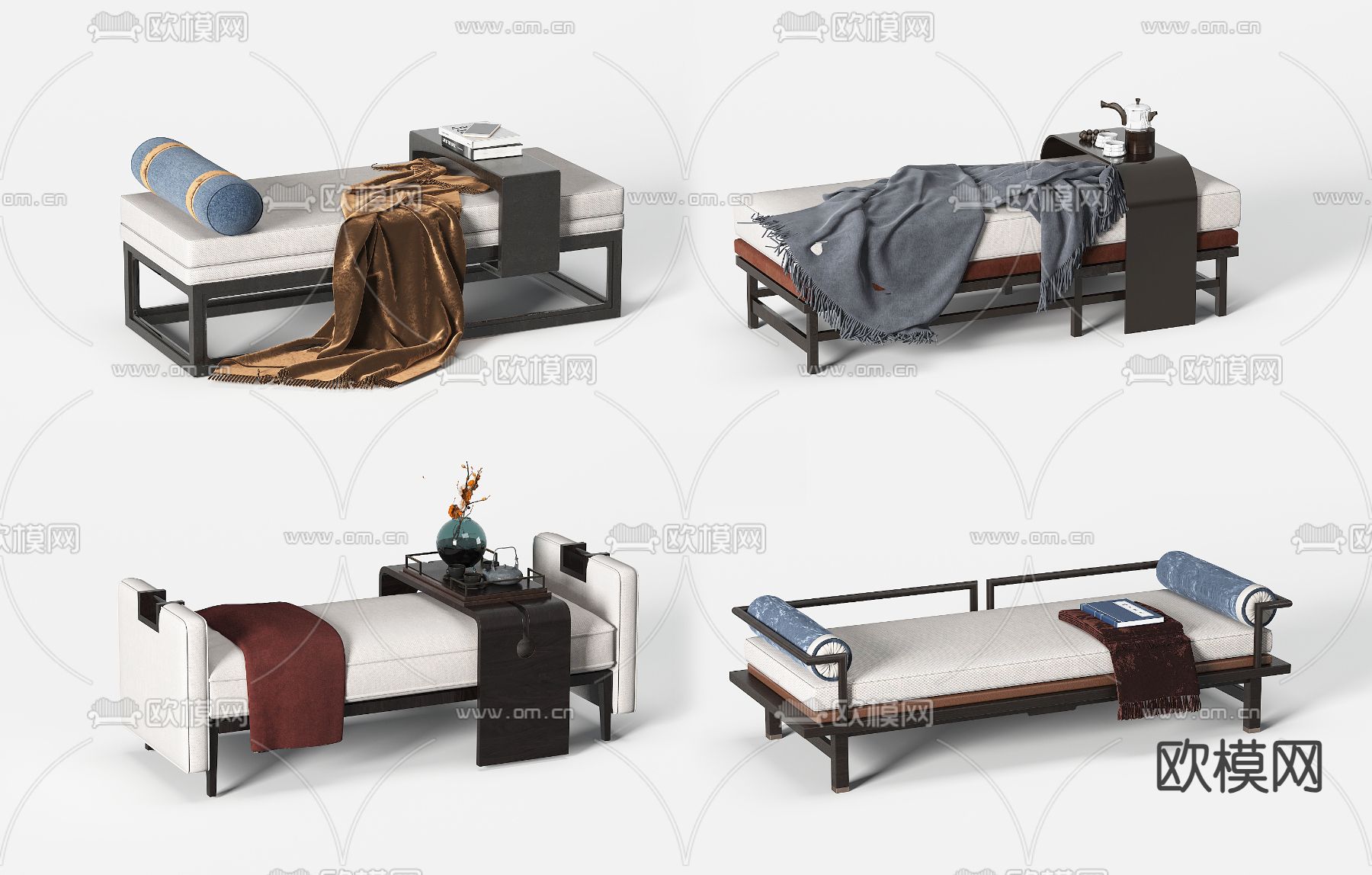 新中式脚踏 床尾凳 沙发凳3d模型下载