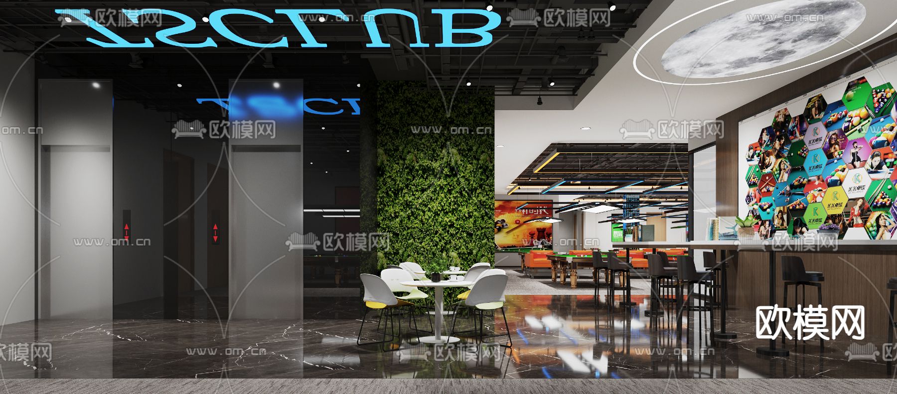 工业风台球厅 桌球馆3d模型下载（渲染图3）