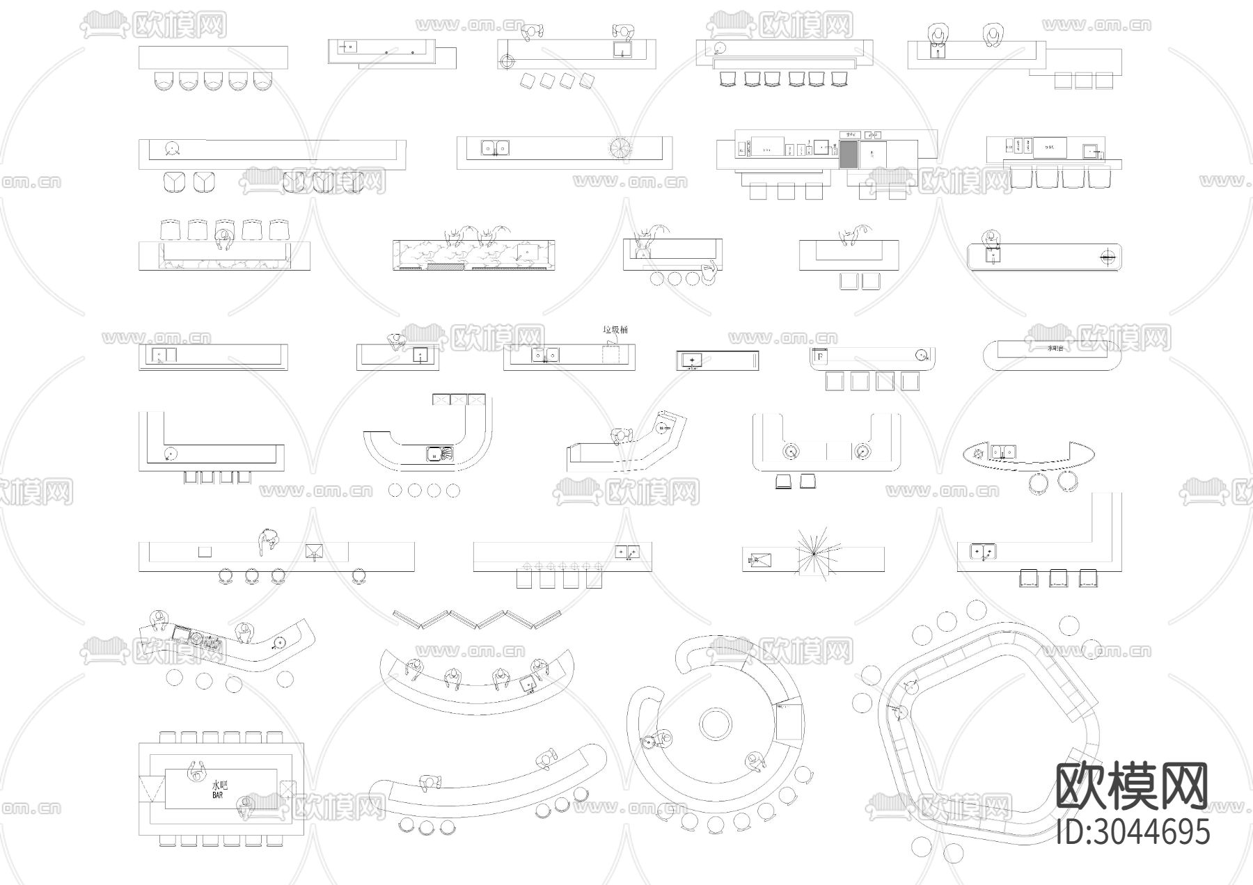 吧台岛台cad图库下载（渲染图5）