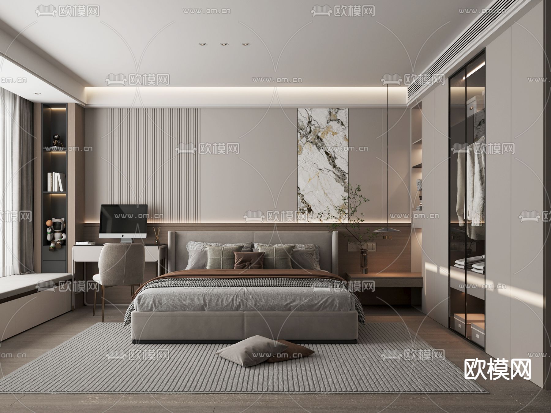 现代卧室 主人房3d模型下载