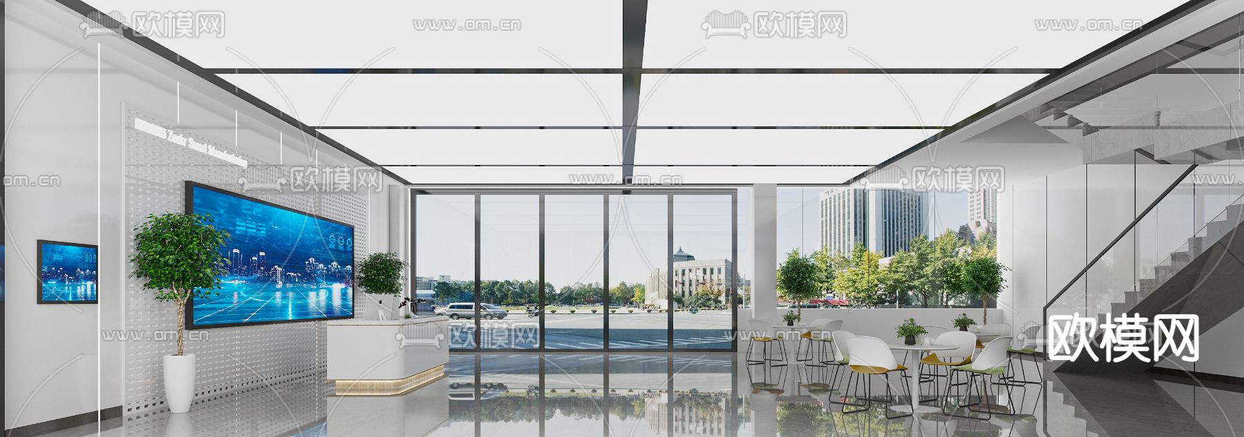 写字楼大堂 办公楼大堂3d模型下载（渲染图1）