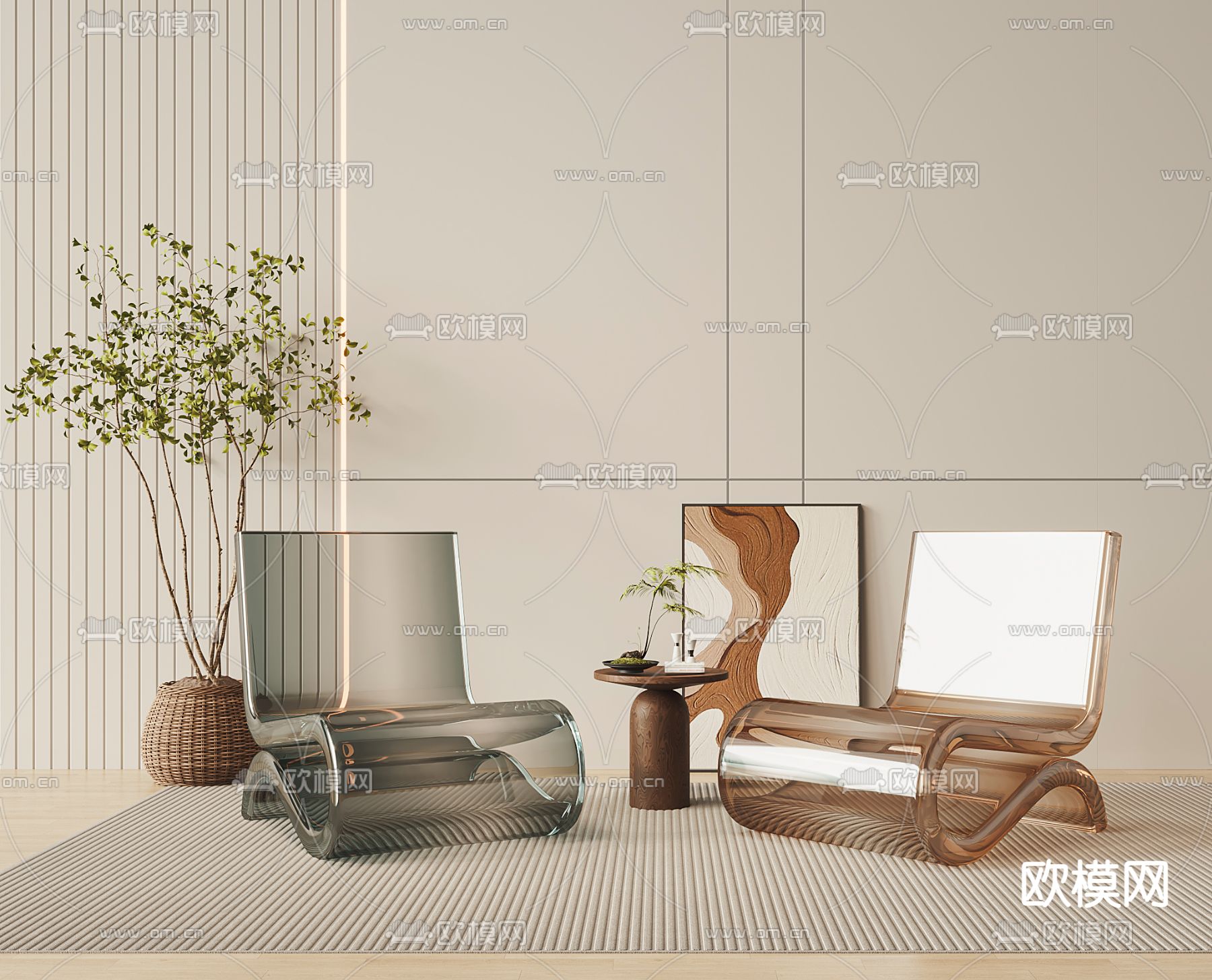 现代亚克力休闲椅su模型下载（渲染图2）