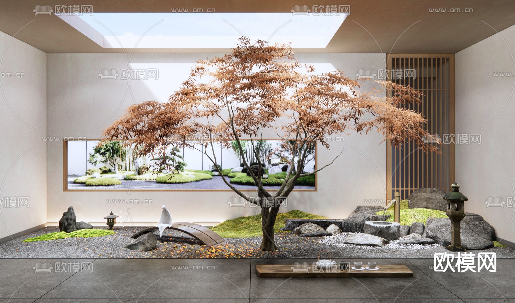 枯山水景观 庭院小品 流水钵3d模型下载