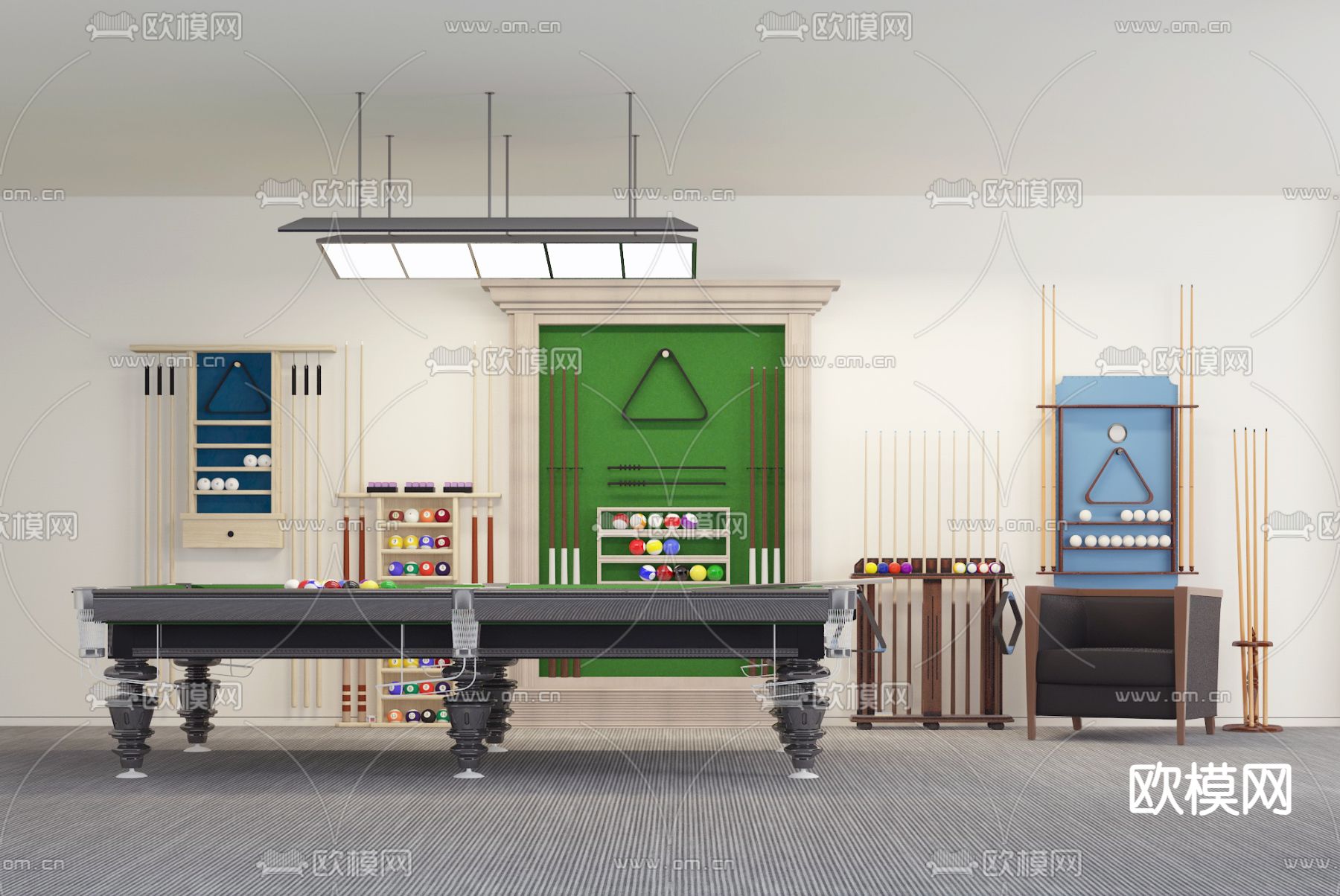 现代桌球 台球su模型下载（渲染图2）