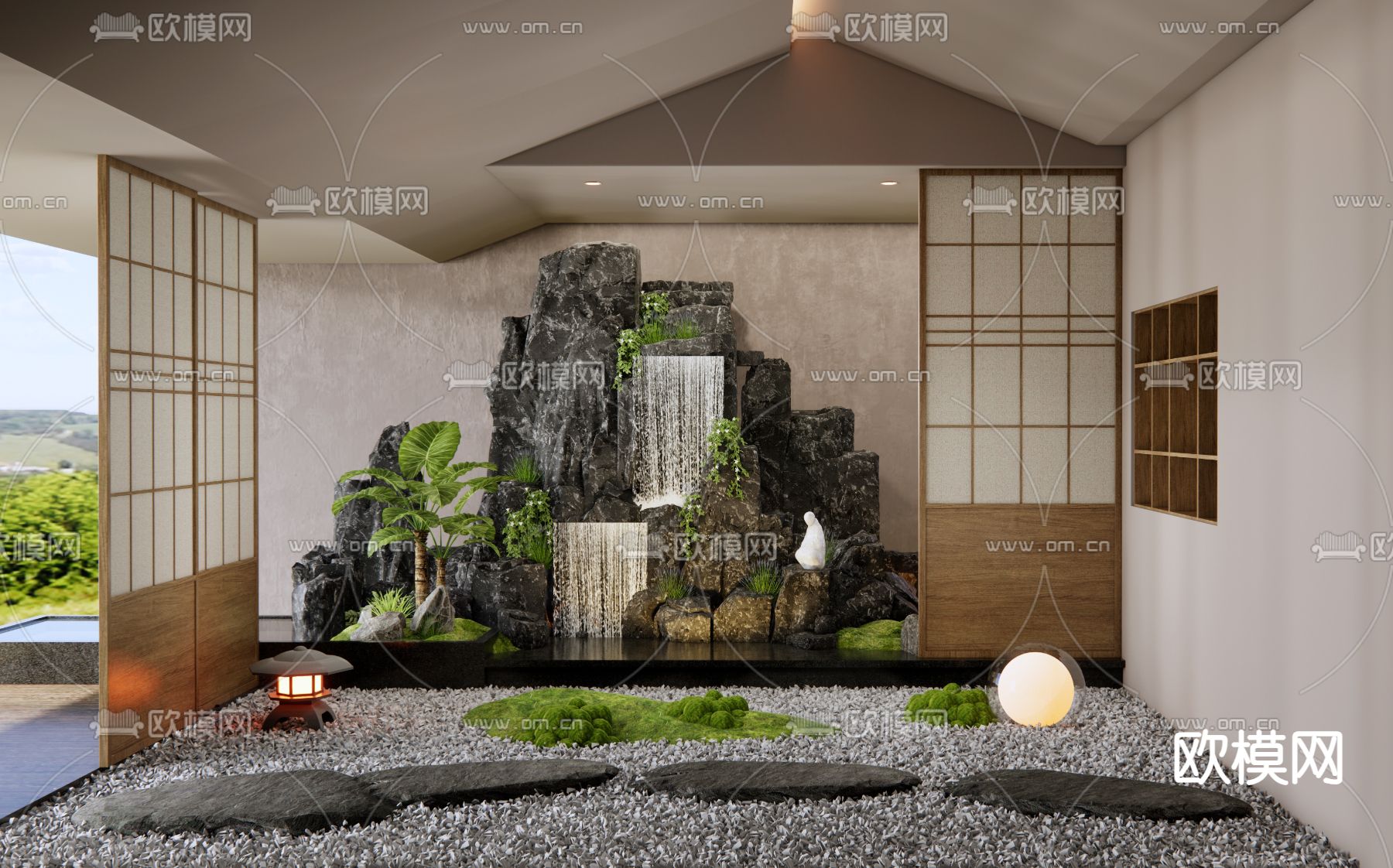 景观小品 假山水景 跌水景墙3d模型下载