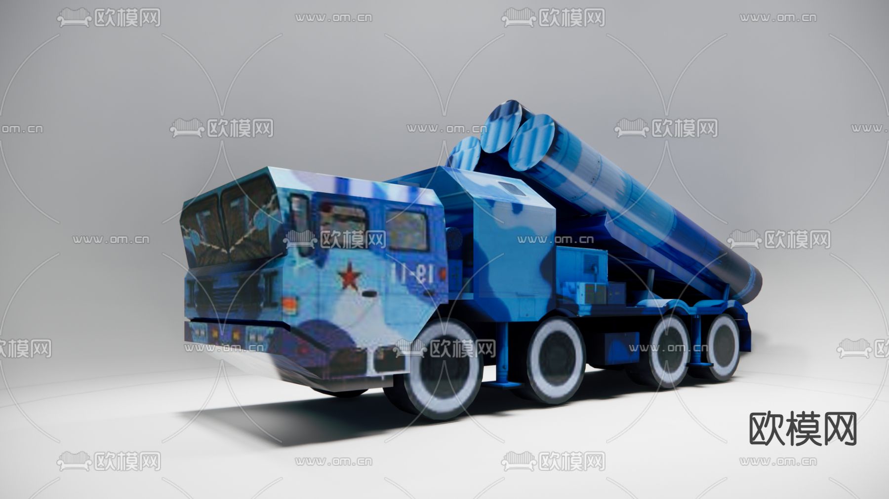 军事红旗蓝色导弹发射车su模型下载（渲染图2）