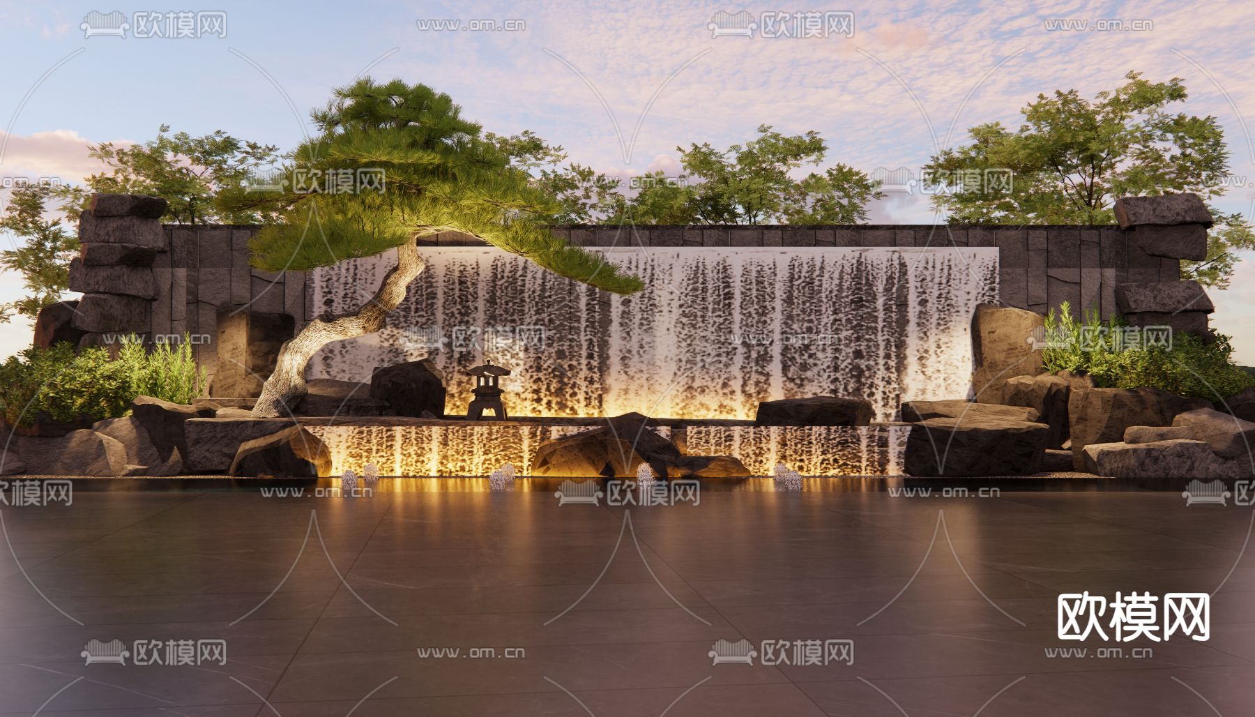 假山水景 跌水景墙 喷泉瀑布3d模型下载