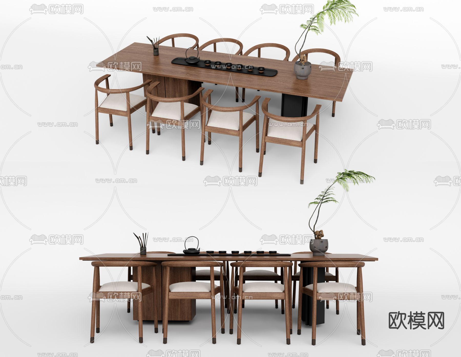 现代茶桌椅su模型下载（渲染图2）