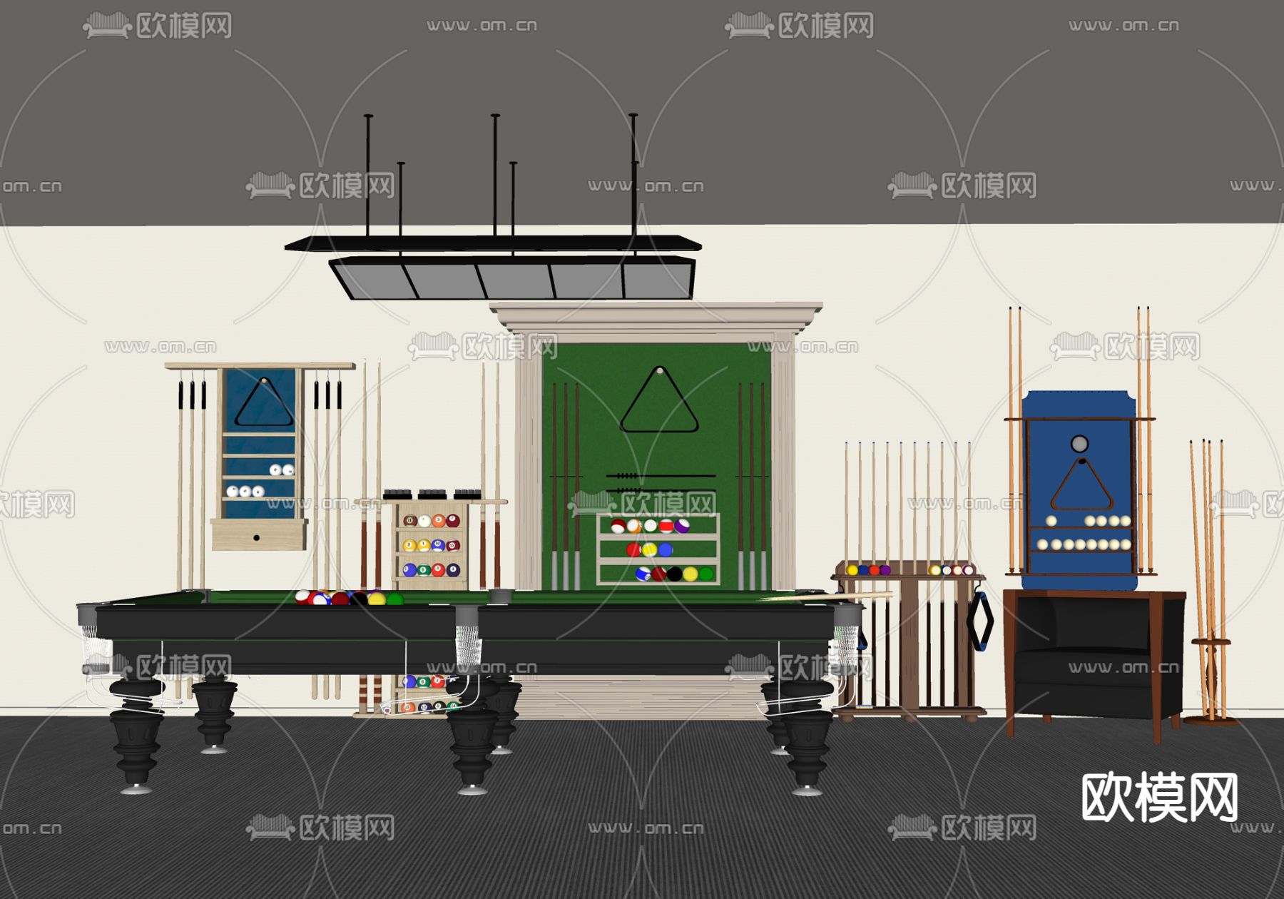 现代桌球 台球su模型下载（渲染图1）