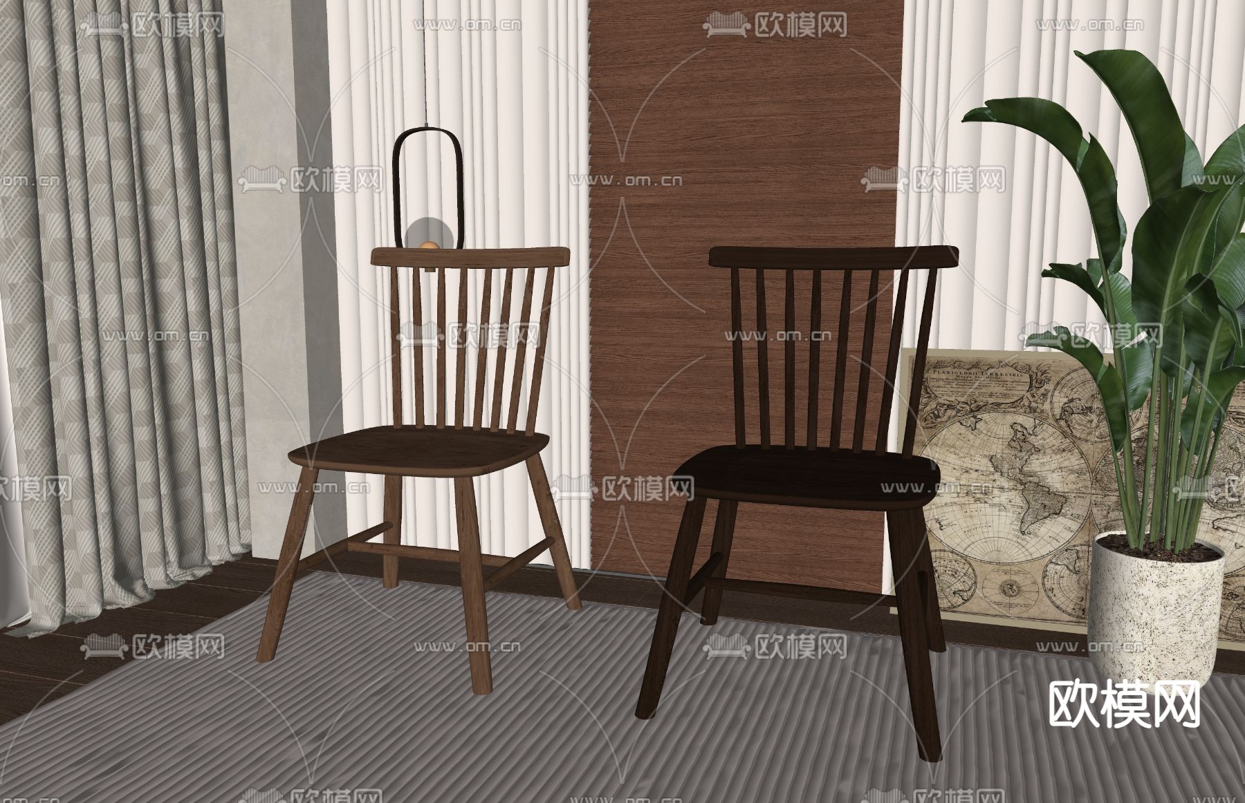 美式餐椅su模型下载（渲染图1）