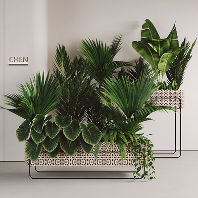  现代绿植花架 花箱su模型 