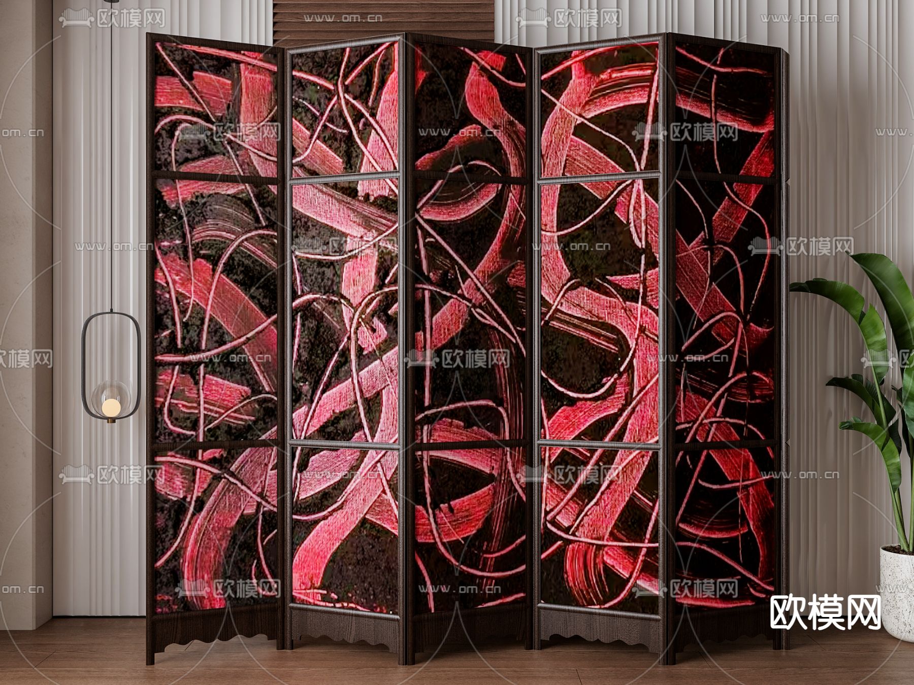 侘寂风屏风 隔断su模型下载（渲染图2）