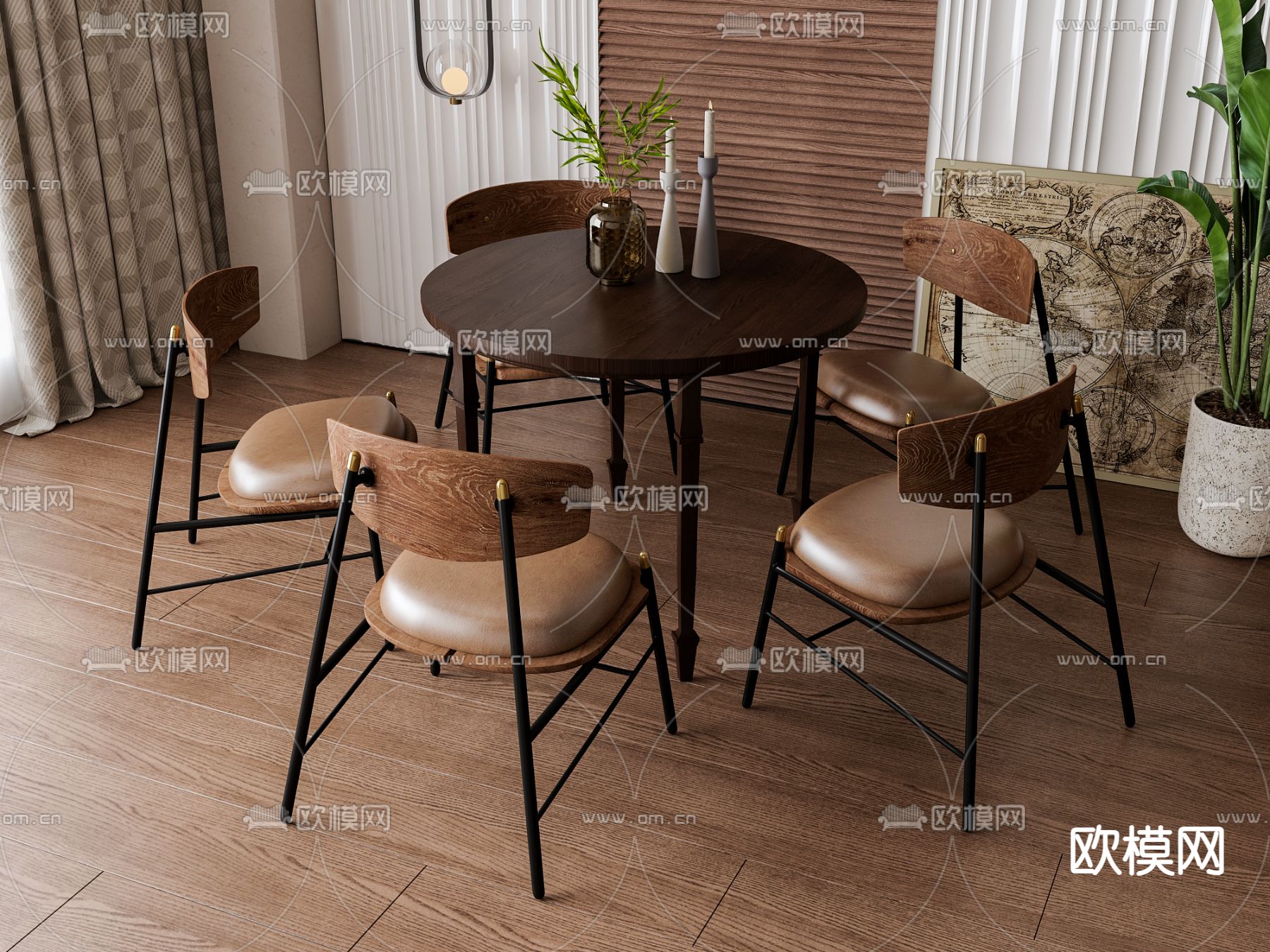 美式餐桌椅su模型下载（渲染图2）