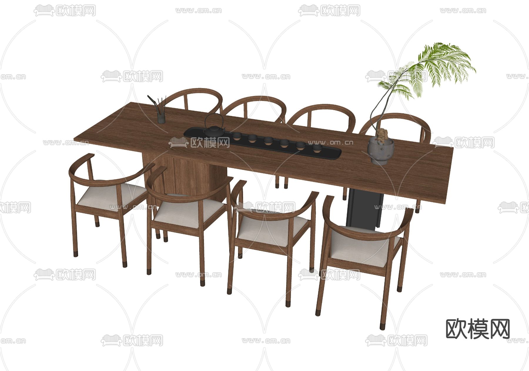 现代茶桌椅su模型下载（渲染图1）