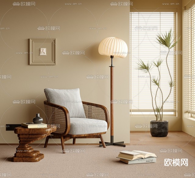藤编椅子 休闲椅 桌几3d模型下载