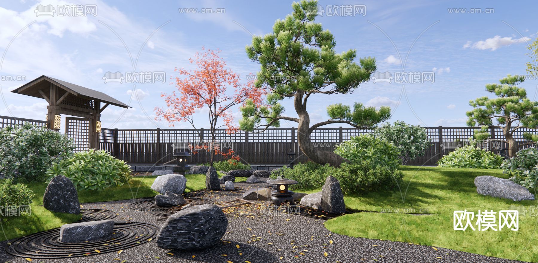 日式庭院景观 枯山水景观su模型下载（渲染图4）