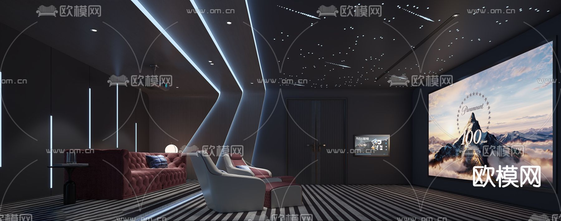 影音室 视听室 家庭影院3d模型下载（渲染图1）