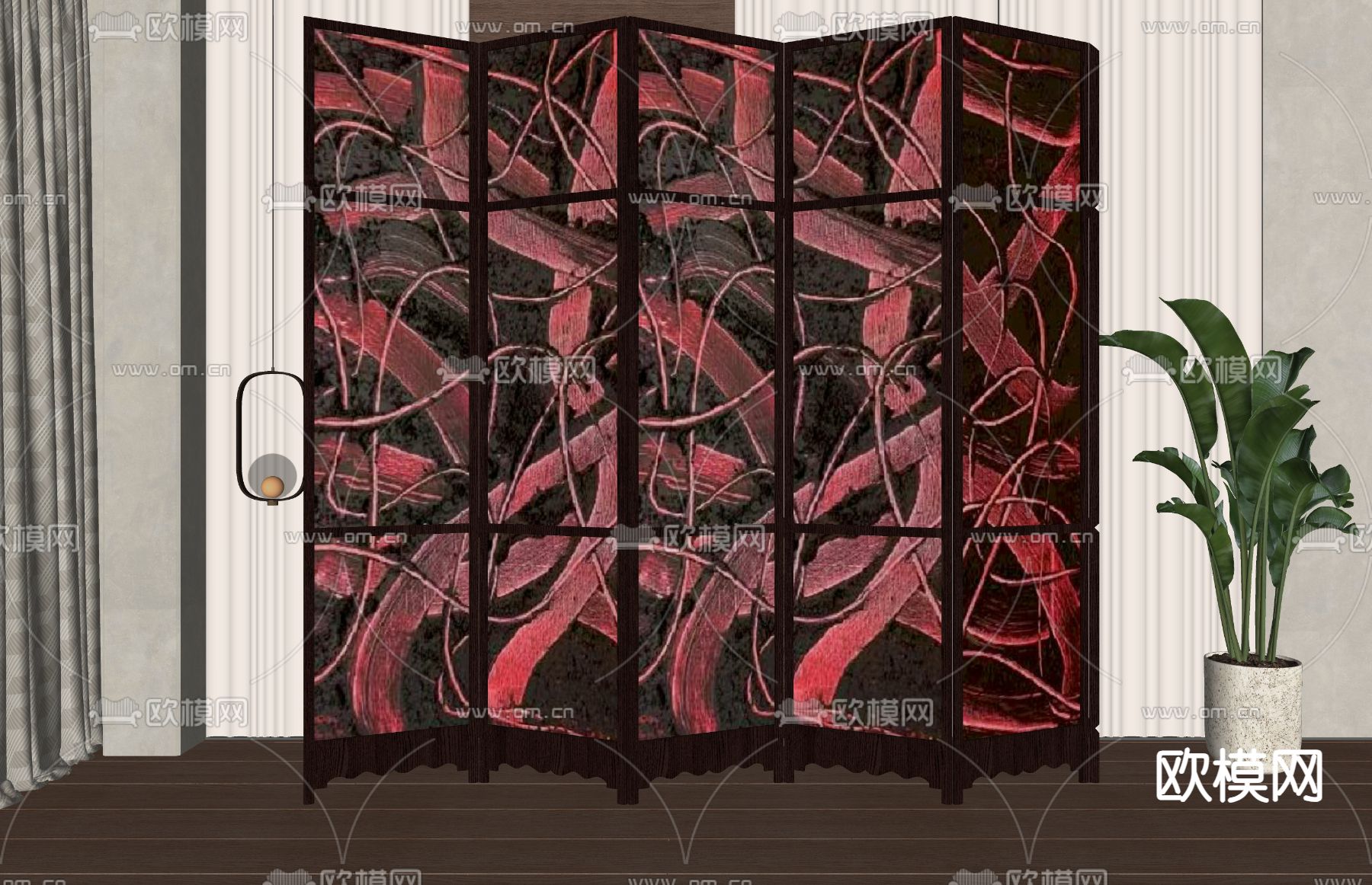 侘寂风屏风 隔断su模型下载（渲染图1）