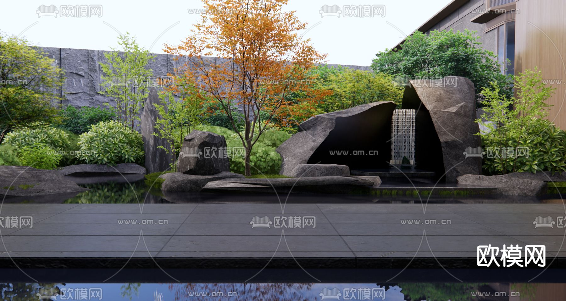天井花园 假山水景 跌水景观3d模型下载（渲染图2）