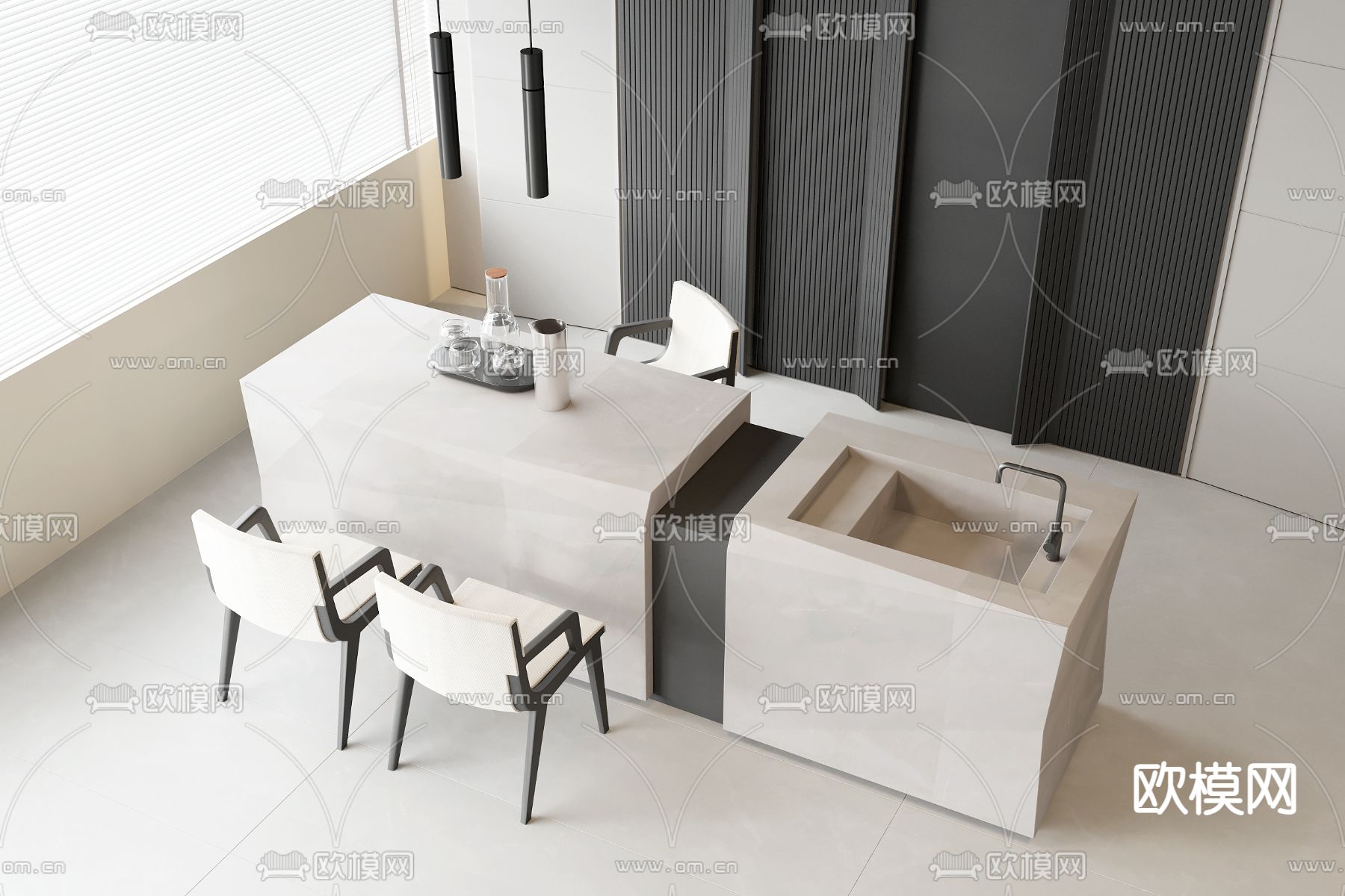 中岛餐桌椅 吧台3d模型下载