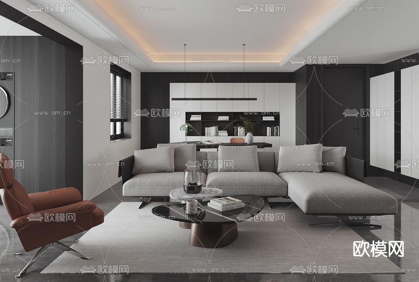 现代客厅3d模型下载(渲染图1)
