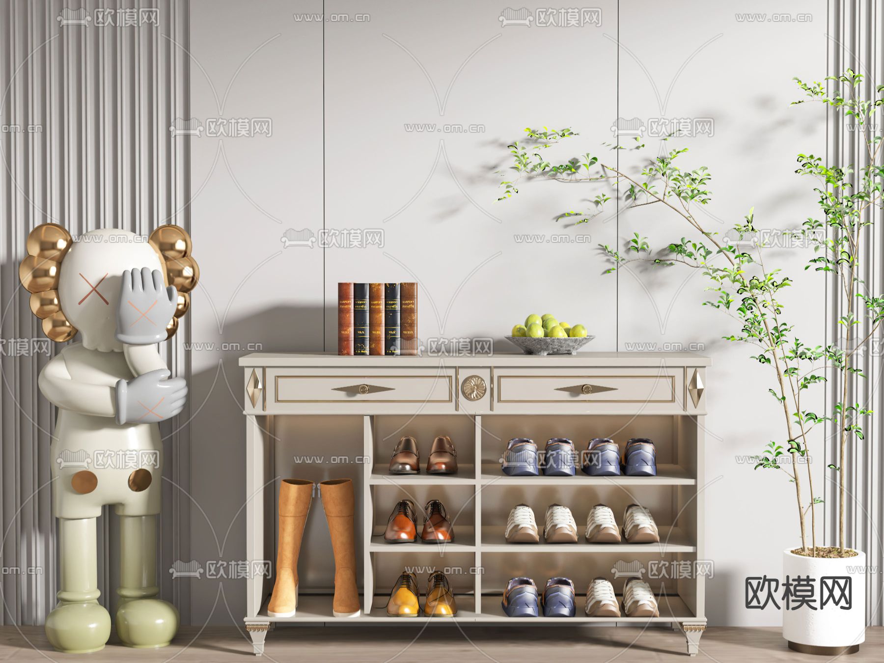简欧鞋柜 矮柜3d模型下载