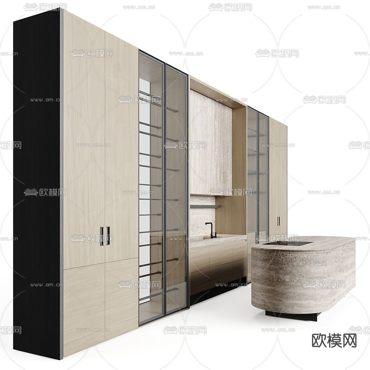 侘寂橱柜 中岛柜3d模型下载（渲染图2）